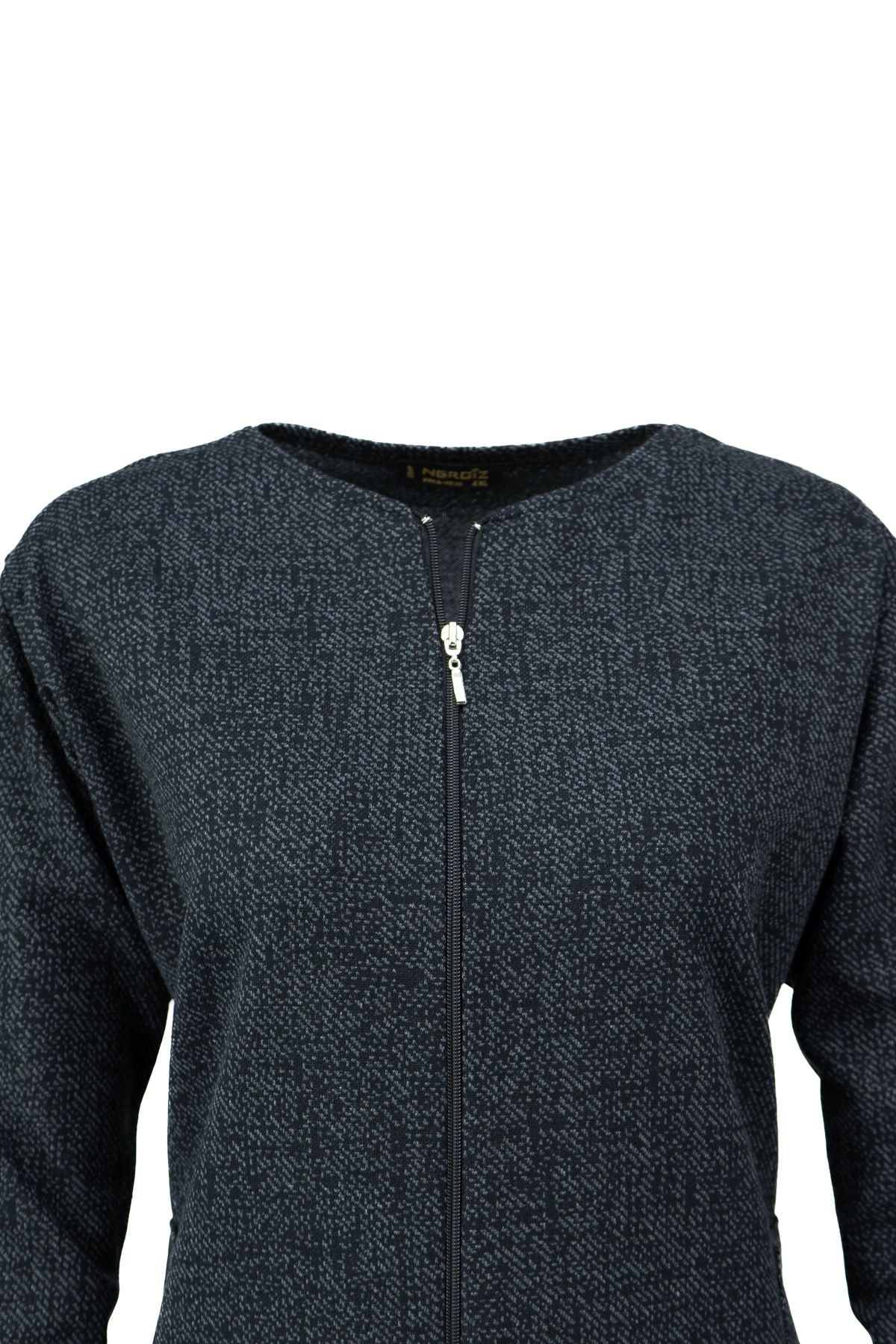 Kadın Kışlık Anne Uzun Hırka Pamuklu Fermuarlı V Yaka Çift Cepli Likralı Yasemen Modelli